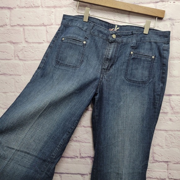 Dressbarn Premium Jeans Size 12 Blue Denim High Rise Wide Leg Sailor Y2K Stretch - Picture 6 of 7